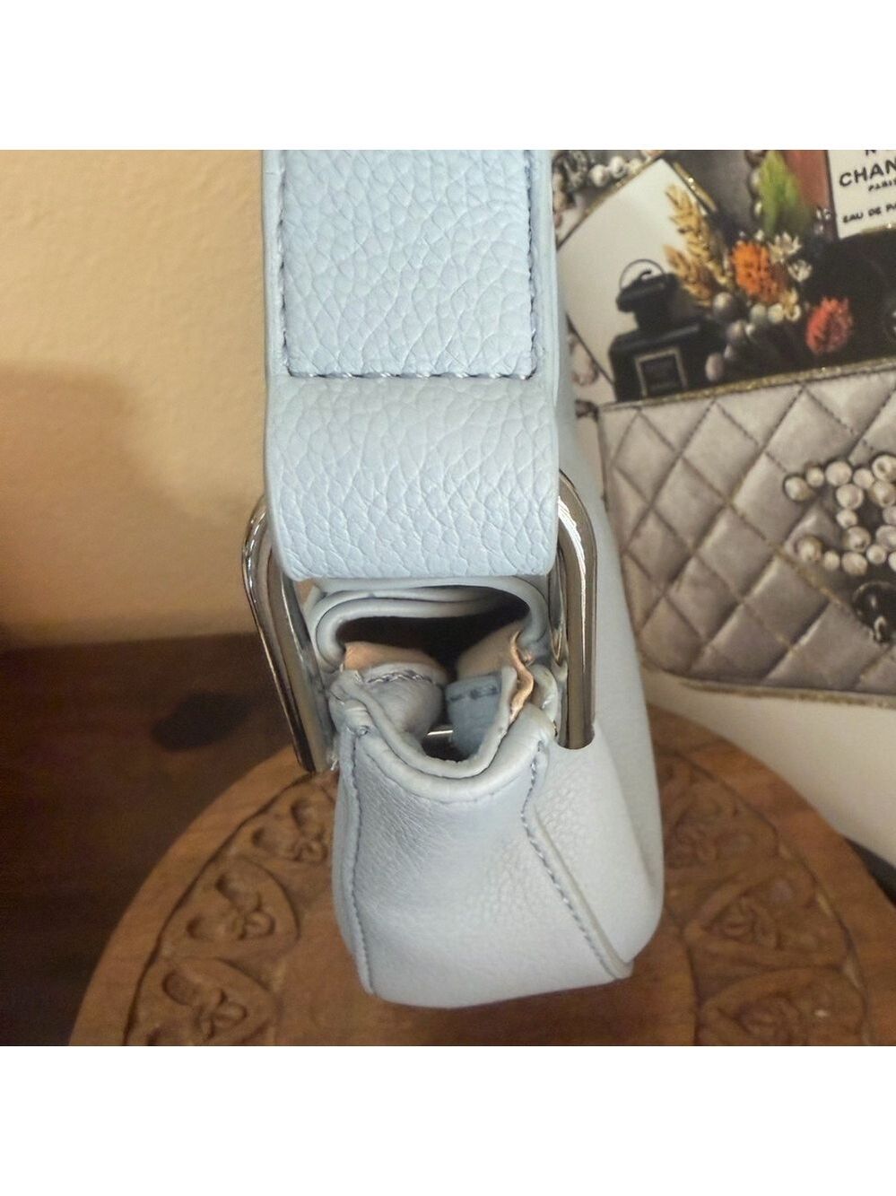 BCBG Faux Leather Shoulder Bag Sky Blue - Picture 6 of 7